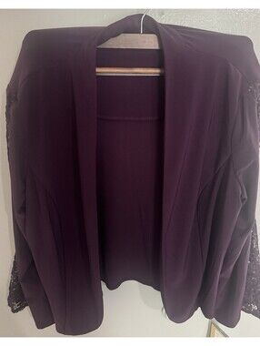 NWT Maya Brooke Open Front Cardigan Jacket Womens 12 Eggplant Purple Lace Sequin